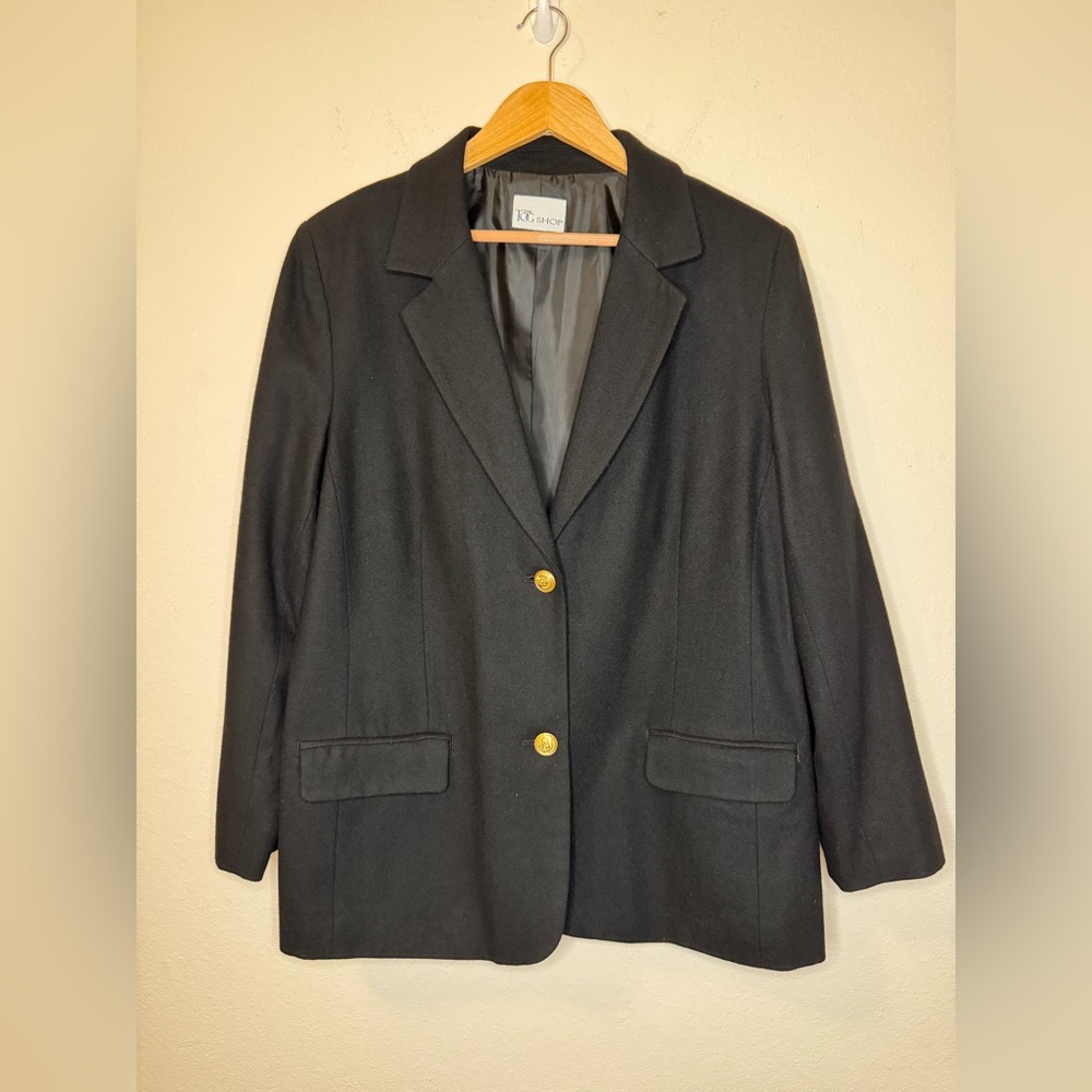VINTAGE The TOG Shop Black Blazer with Gold Crest Buttons